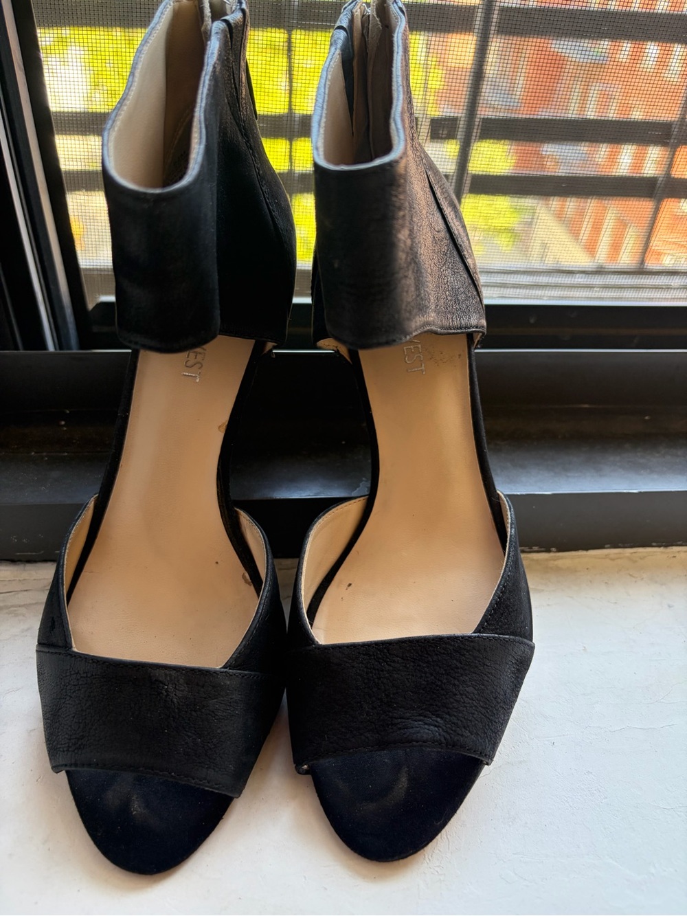 Nine West Black Open-Toe Ankle-Strap Heels